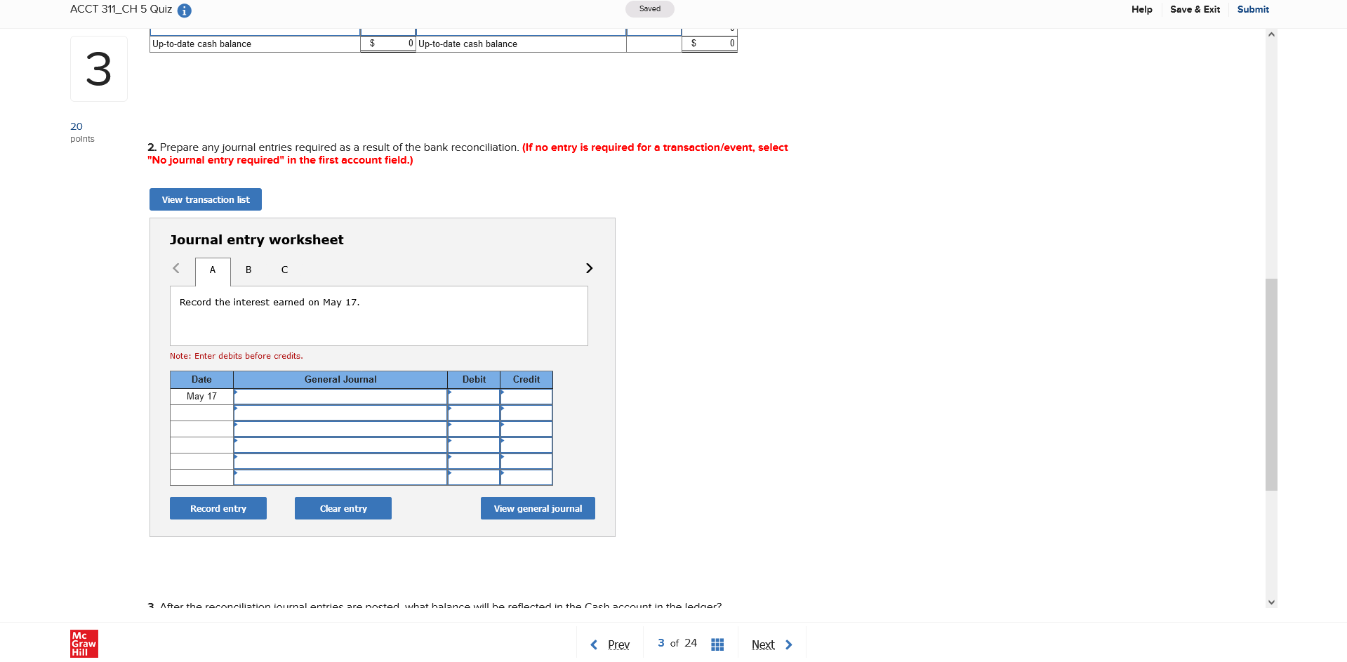 ACCT 311_CH 5 Quiz Saved Help Save & Exit Submit