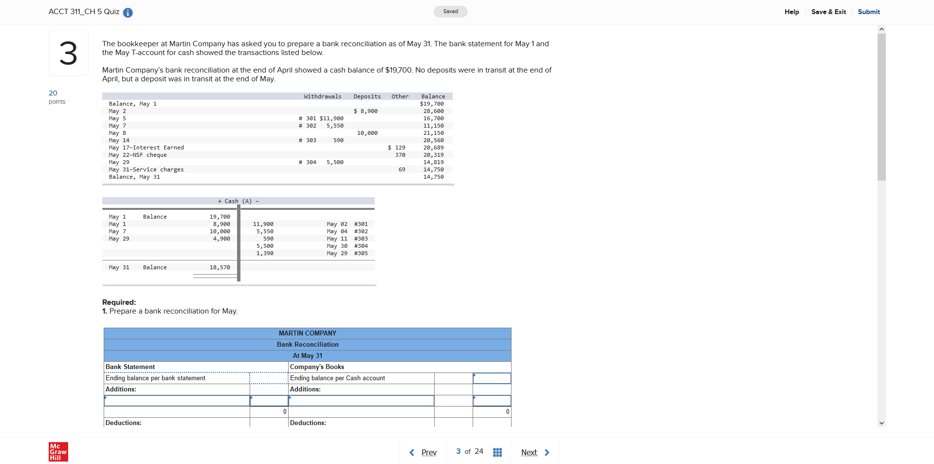 ACCT 311_CH 5 Quiz Saved Help Save & Exit Submit