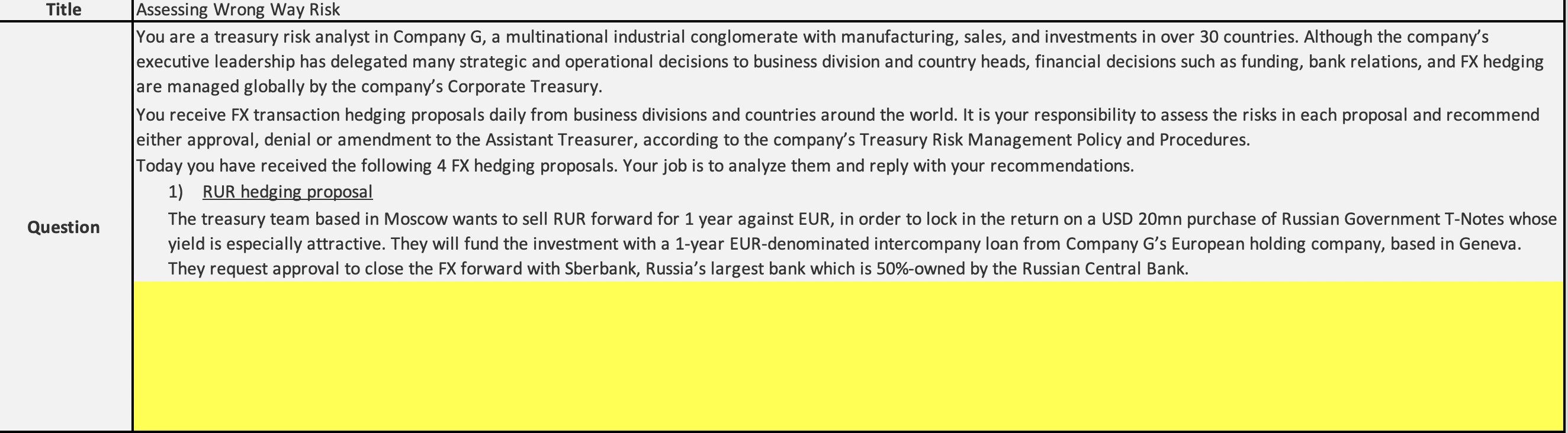 Title Assessing Wrong Way Risk You are a treasury