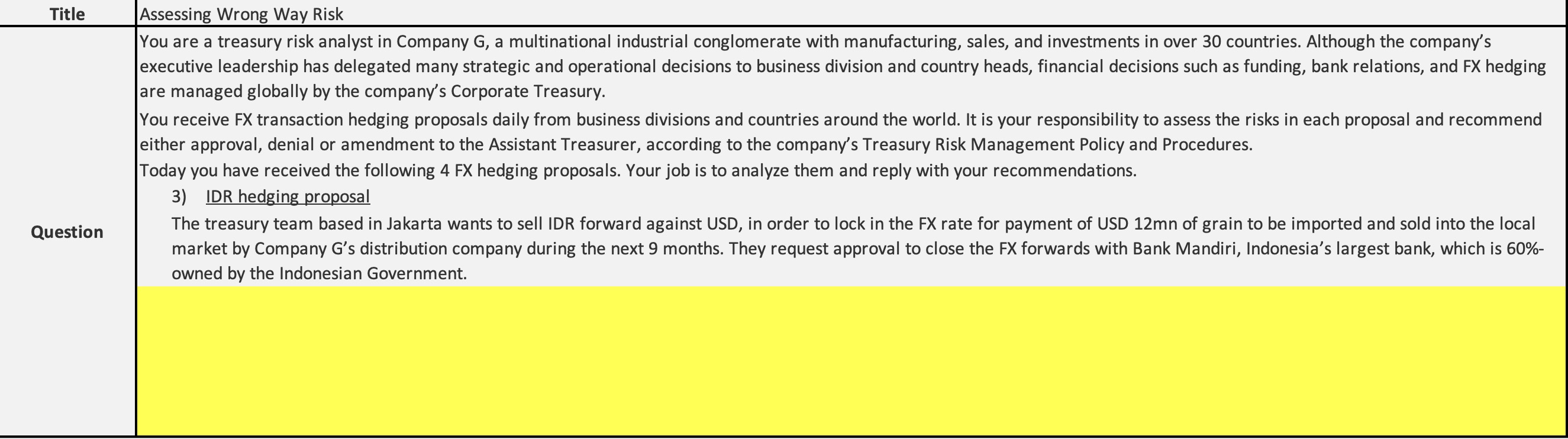 Title Assessing Wrong Way Risk You are a treasury