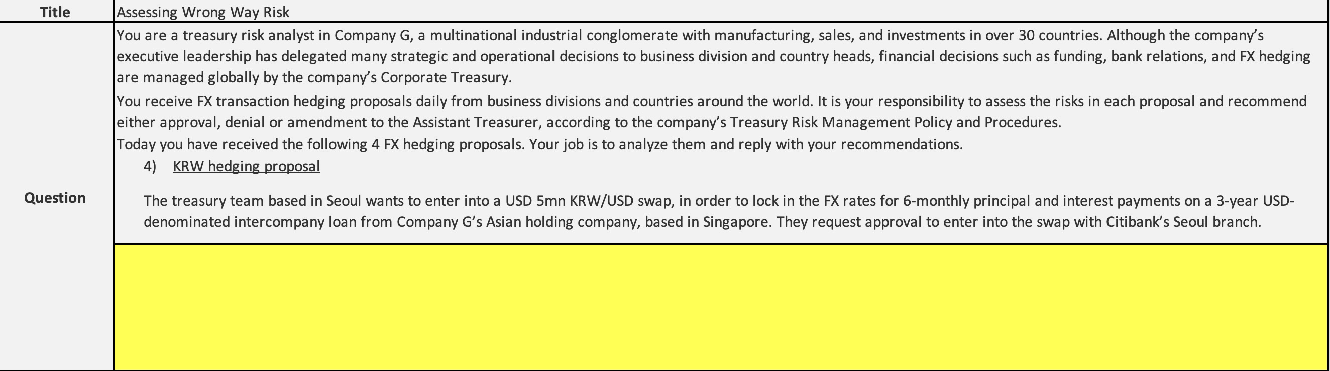 Title Assessing Wrong Way Risk You are a treasury