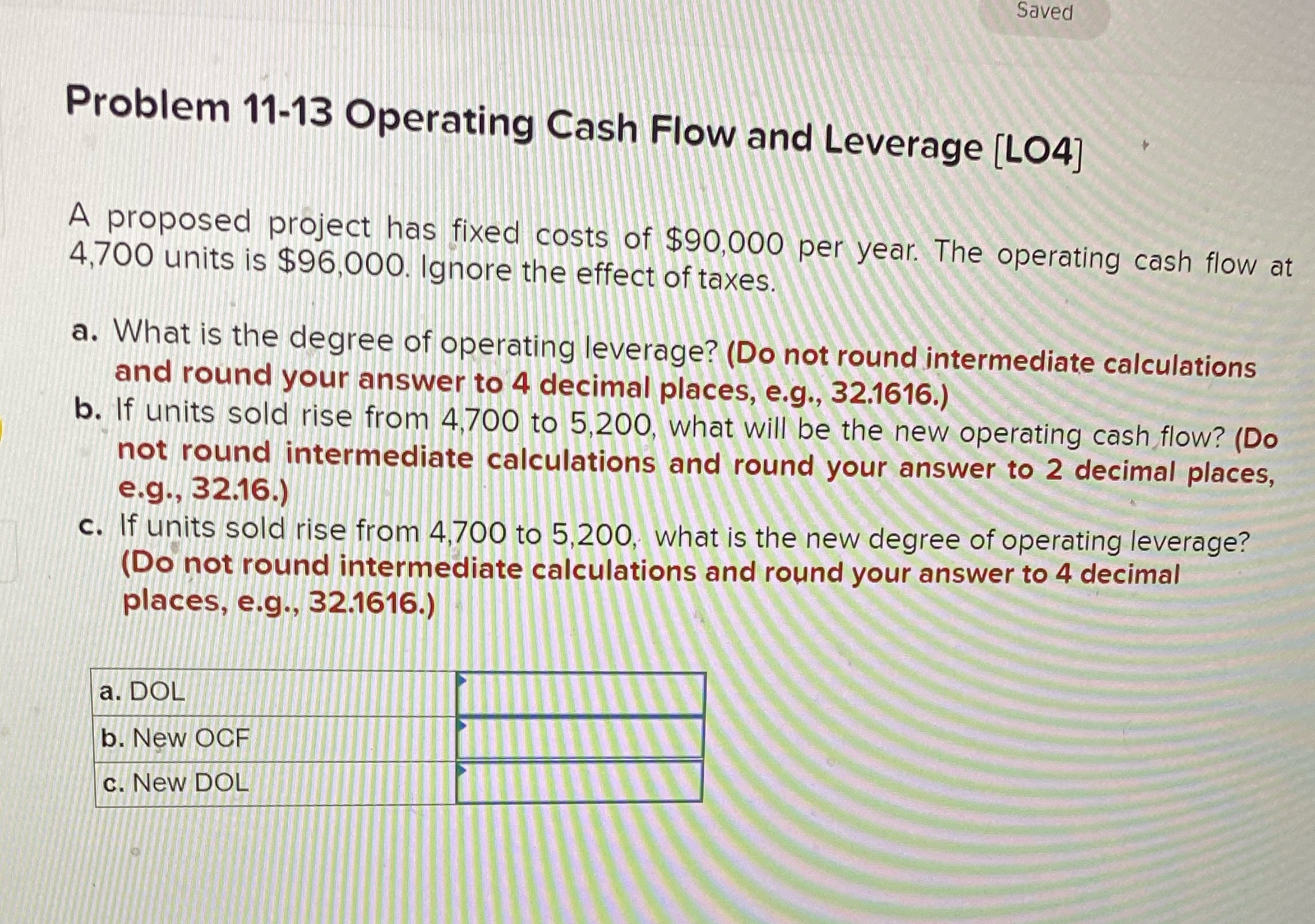 Saved Problem 11-13 Operating Cash Flow and