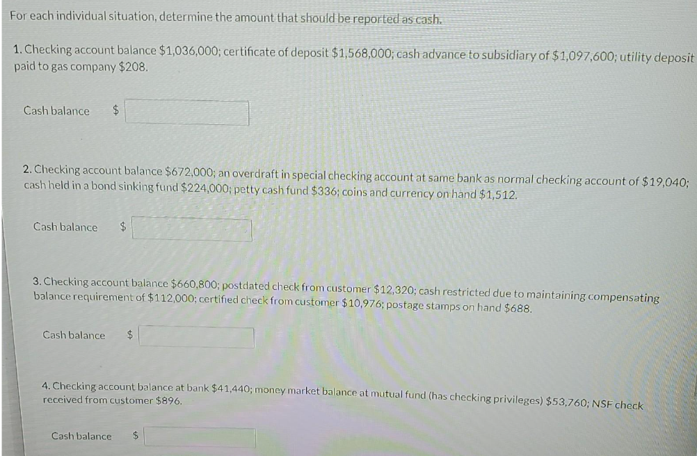 For each individual situation, determine the