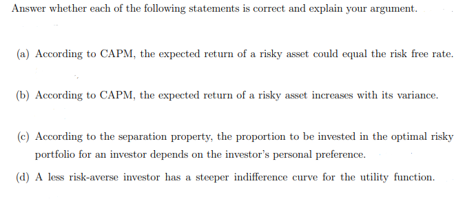 Answer whether each of the following statements