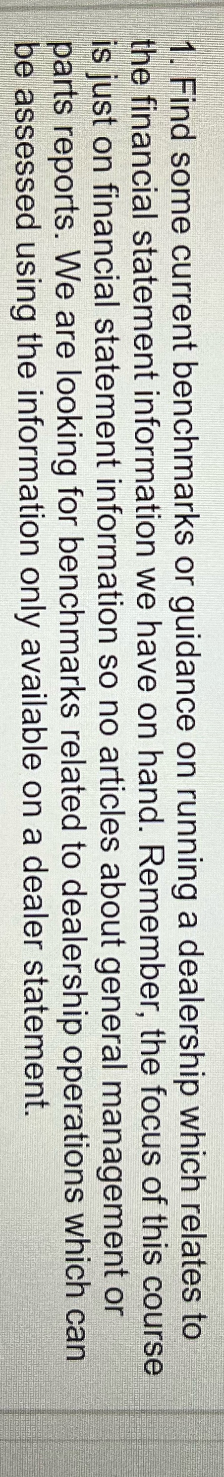 1. Find some current benchmarks or guidance on