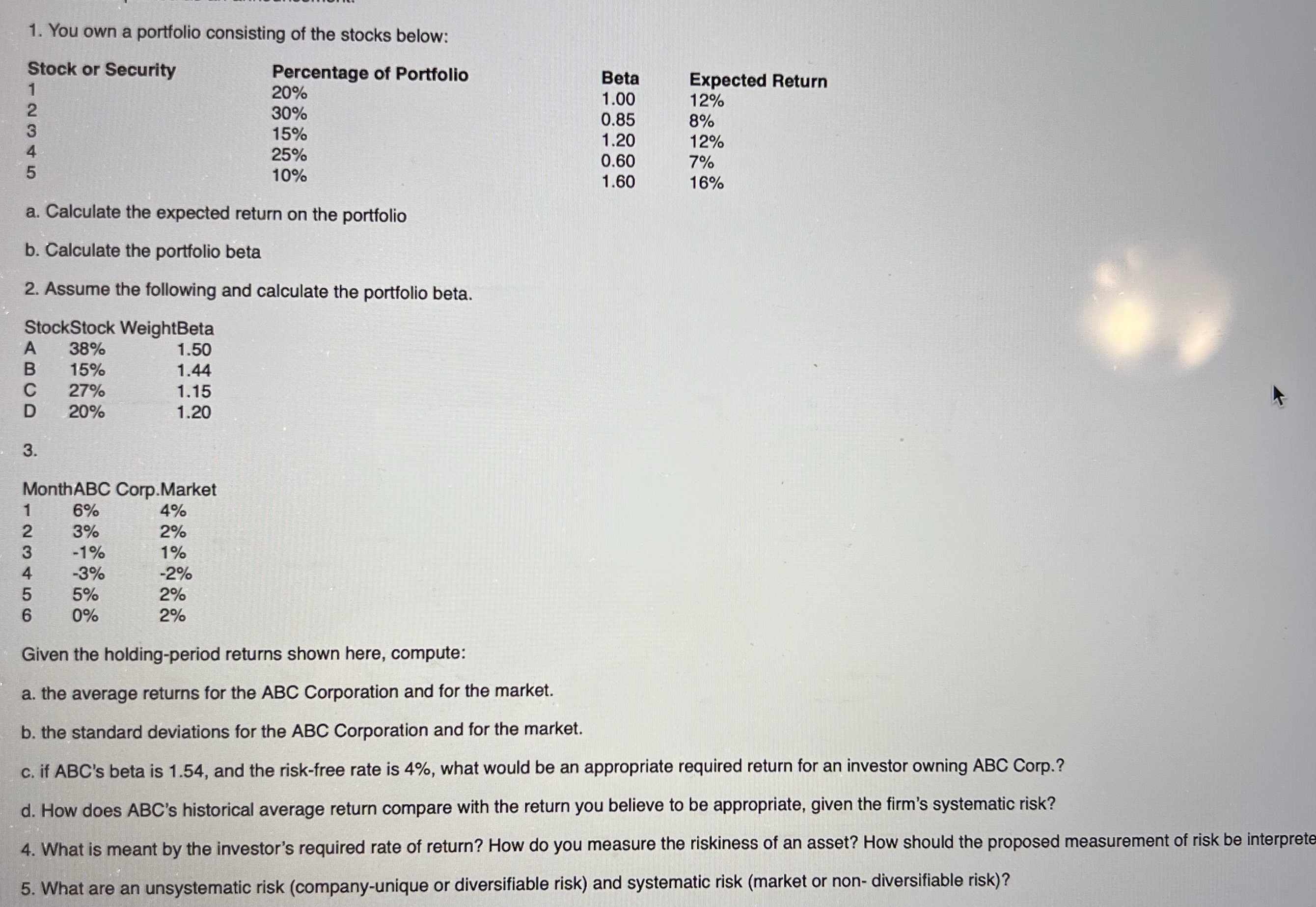 Please answer the questions in excel format.