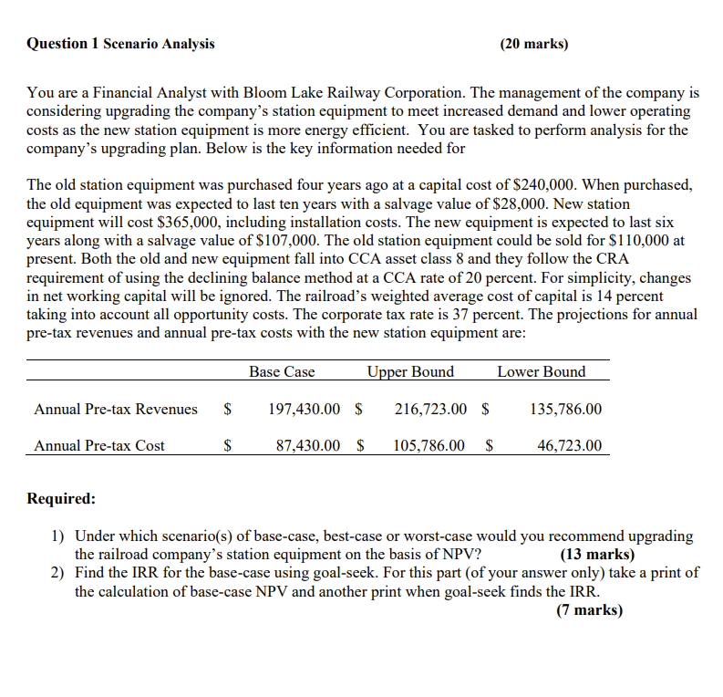 Question 1 Scenario Analysis {2.1} nun-ks} You
