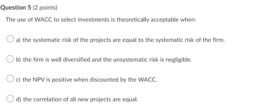 Question 1 (2 points) The return on your