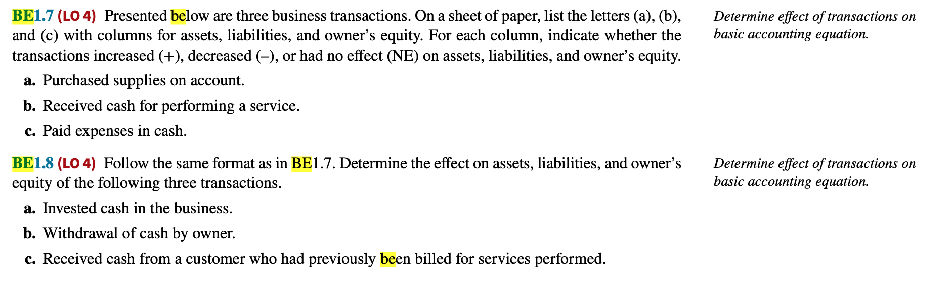 COMPLETE EXERCISES IN A PAPER BE1.7 (LO 4)