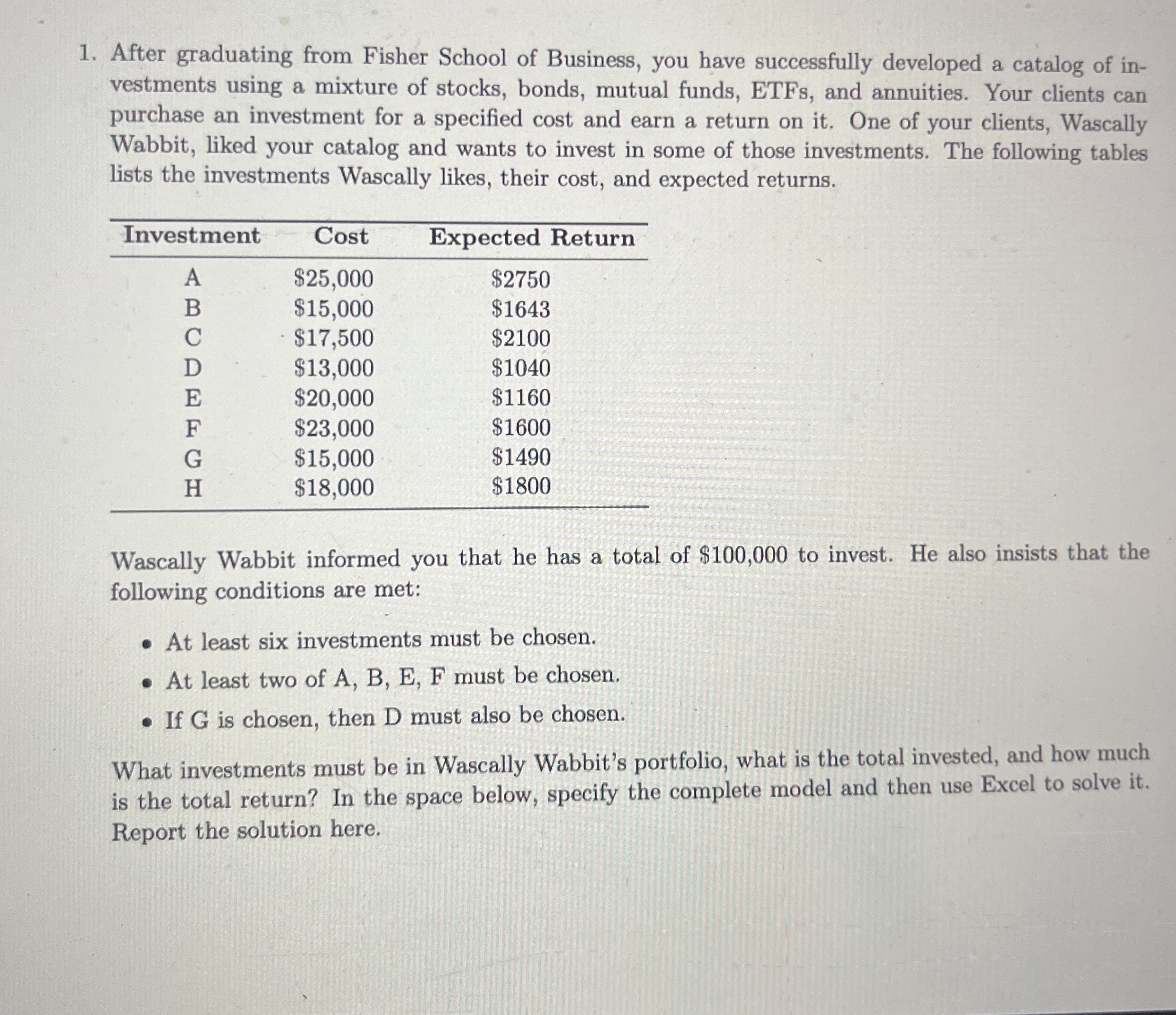 Please help me complete the Excel workbook for