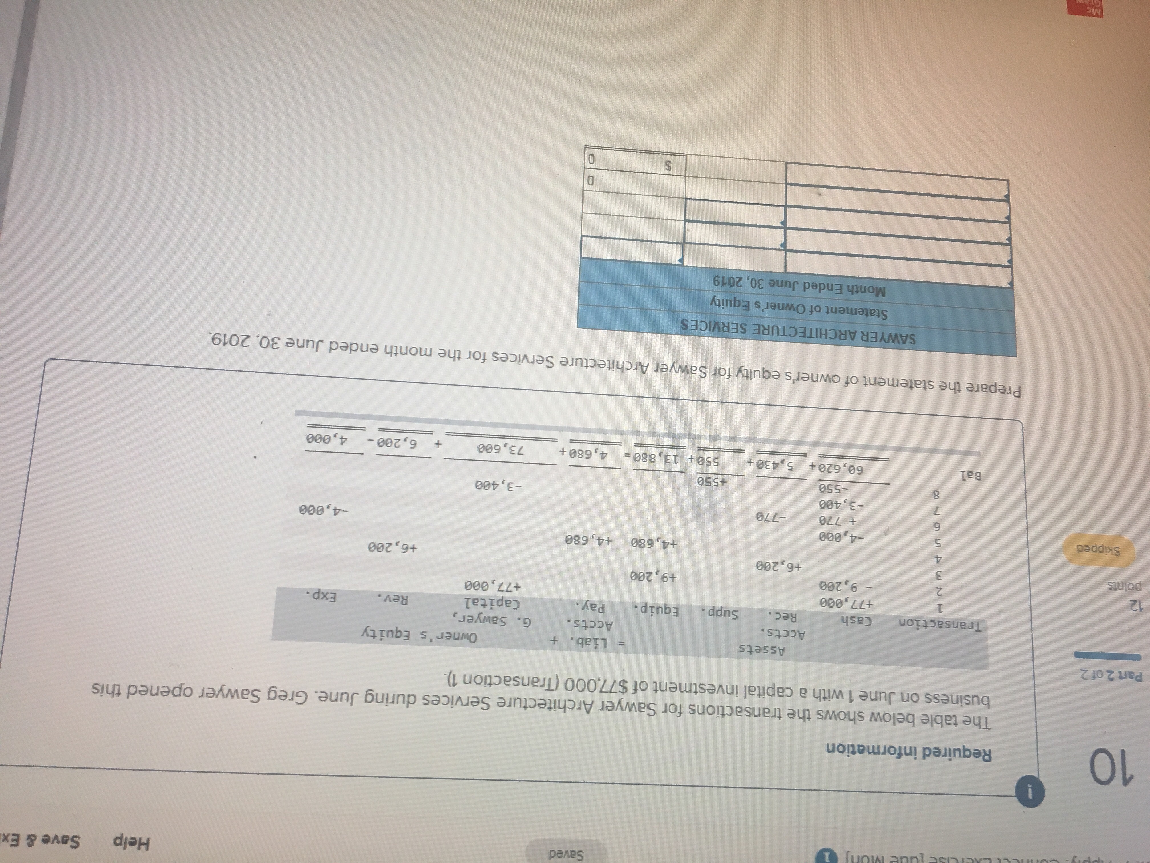 The table below shows transactions for services