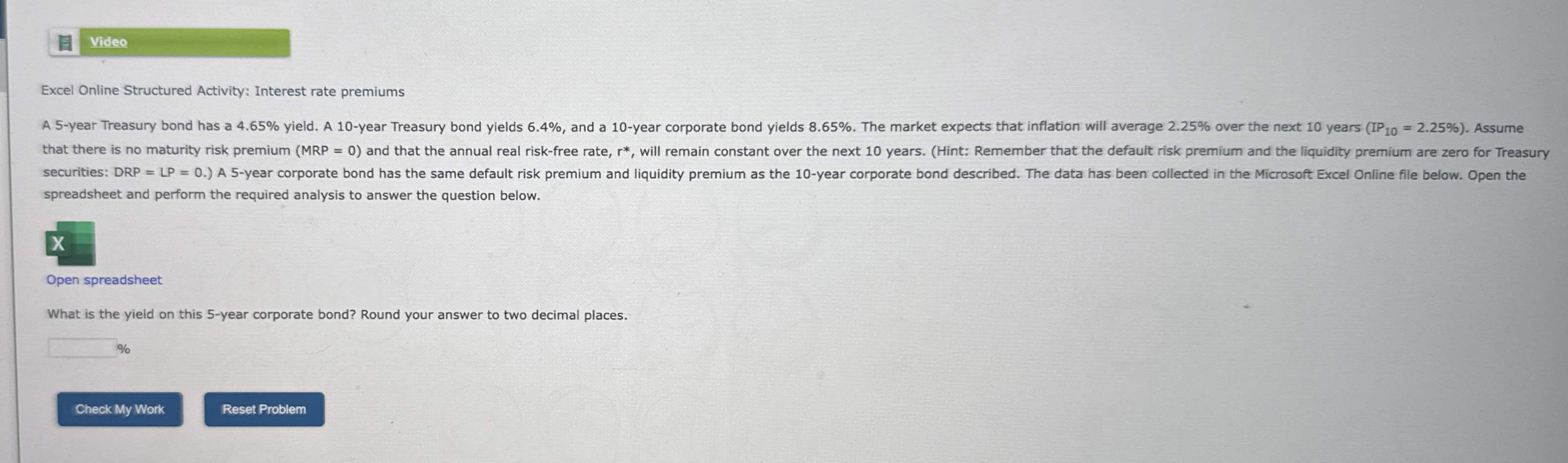 Video Excel Online Structured Activity: Interest