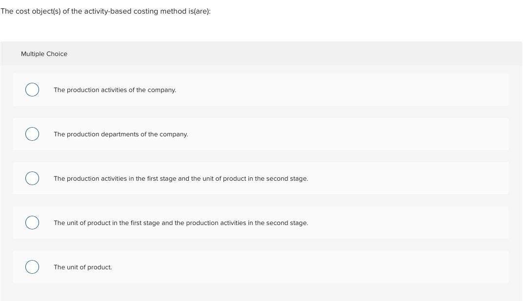 The cost object(s) of the activity-based costing
