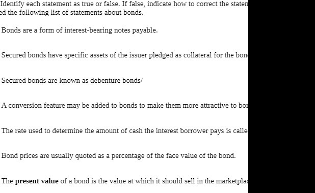 Identify each statement as iIue or false. If
