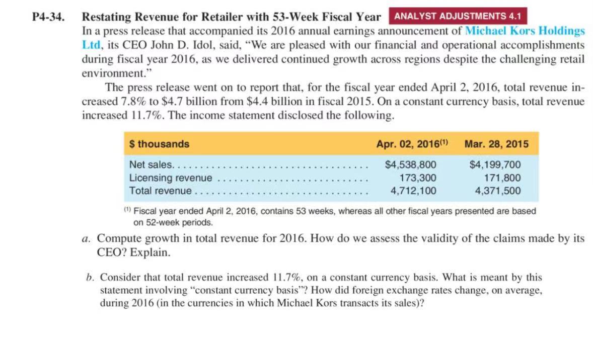how to do this question P4-34. Restating Revenue