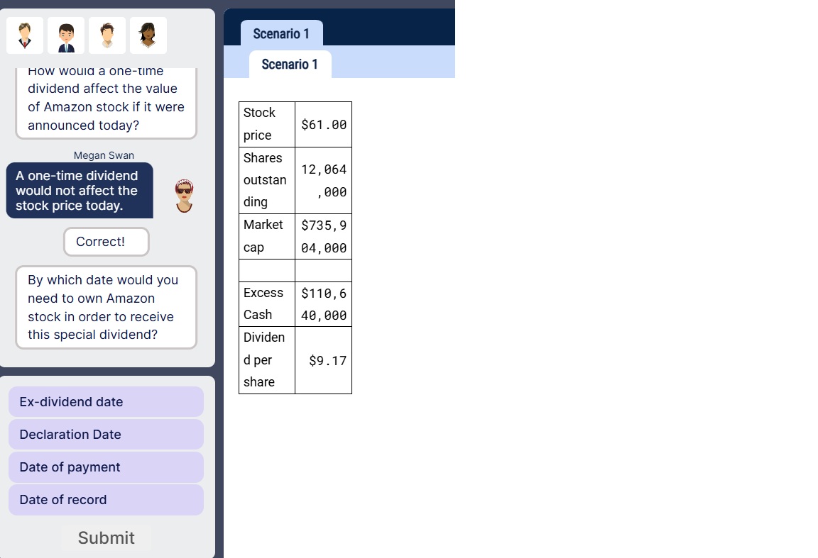 Scenario 1 How woula a one - time dividend affect