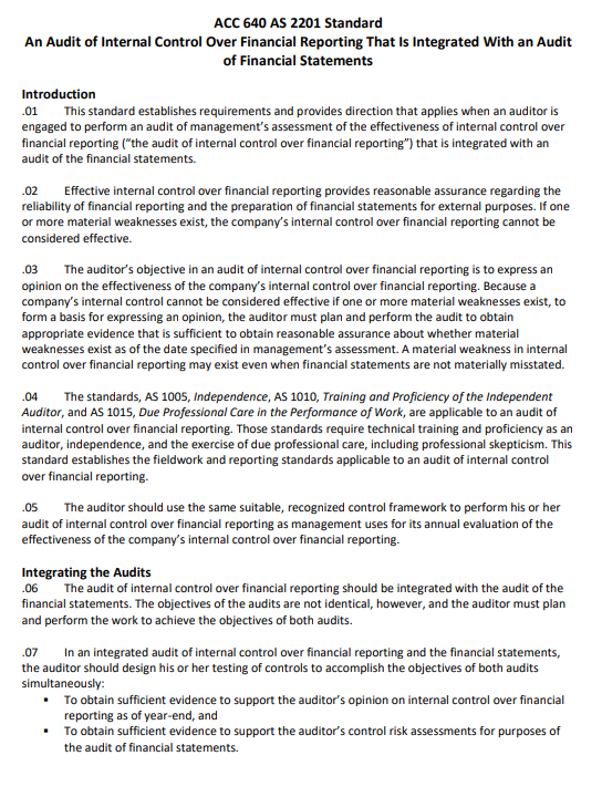 ACC 640 9-1 Scenario The auditing team of your
