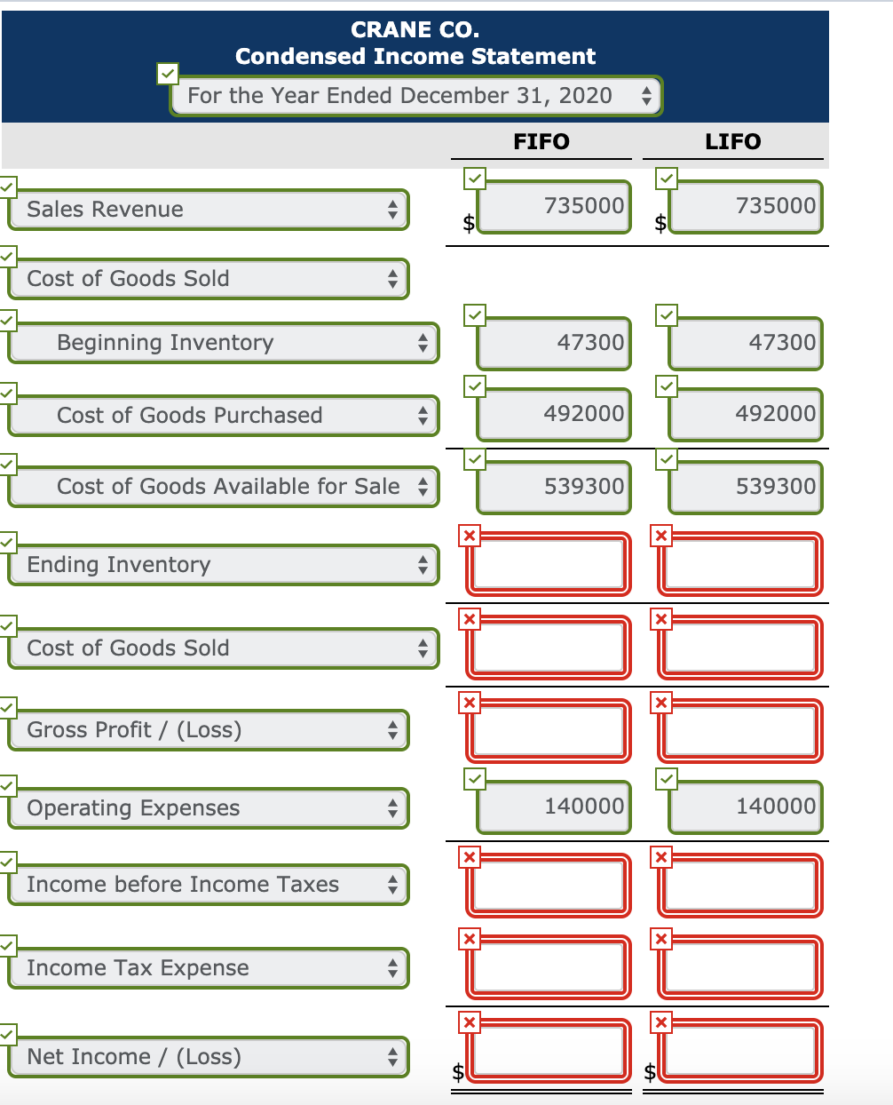 I am needing help with the boxes in red as I keep