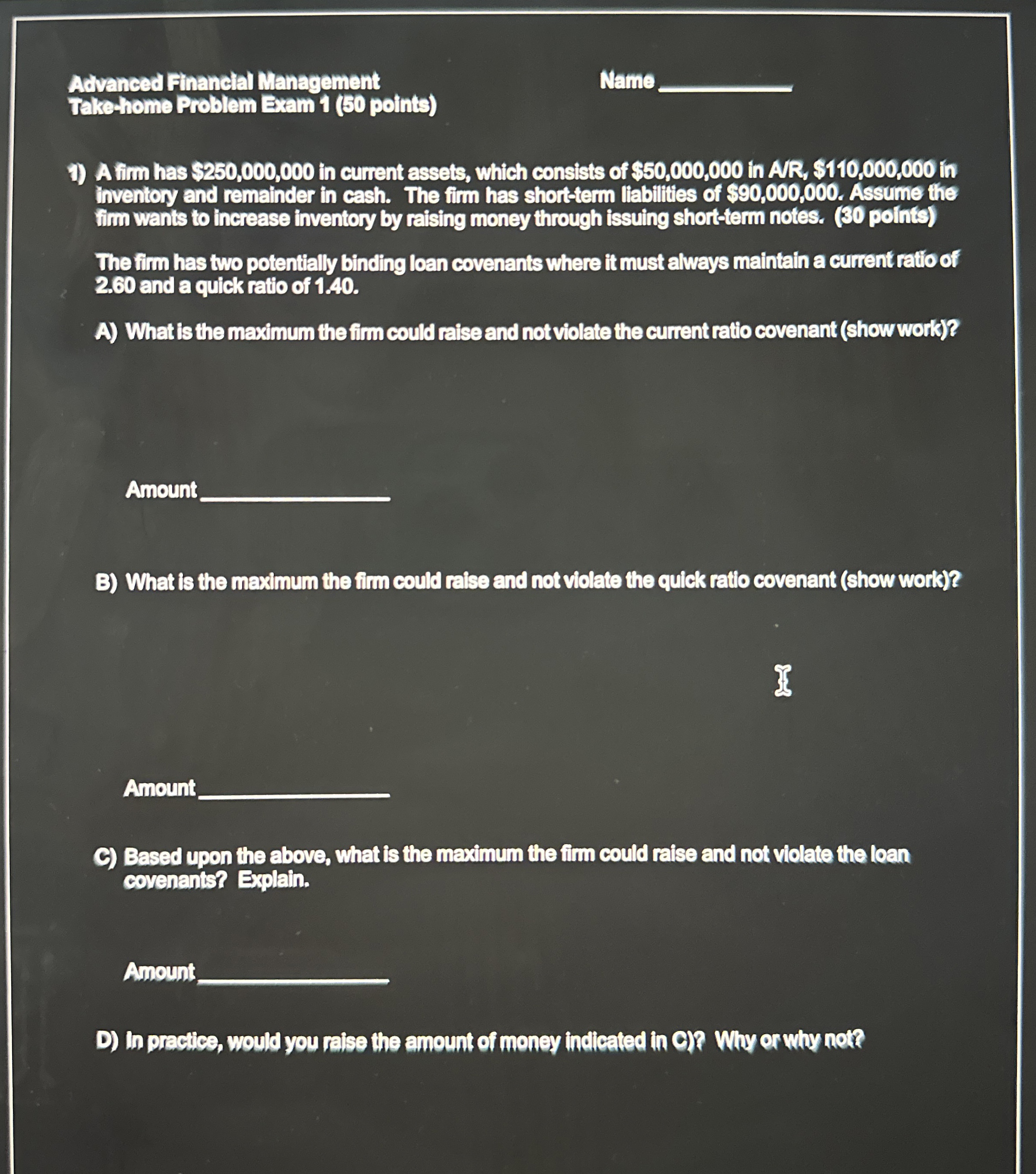 Advanced Financial Management Name q , Take -