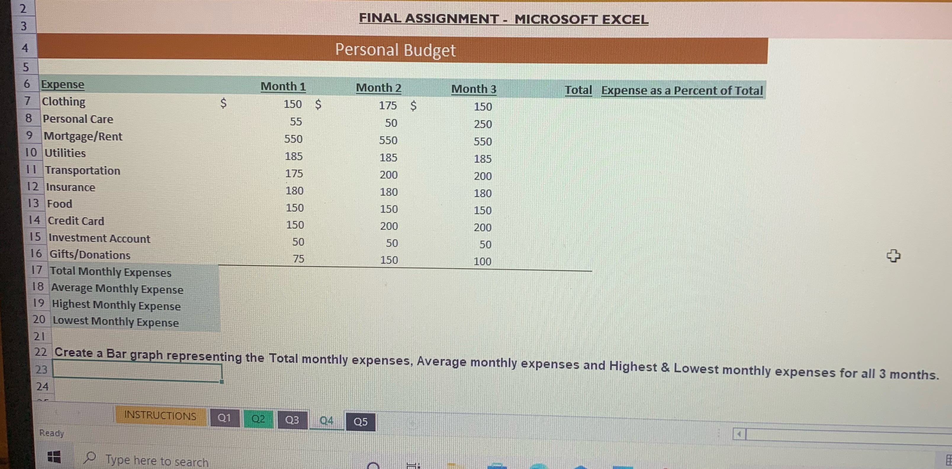 N FINAL ASSIGNMENT - MICROSOFT EXCEL 3 4 Personal