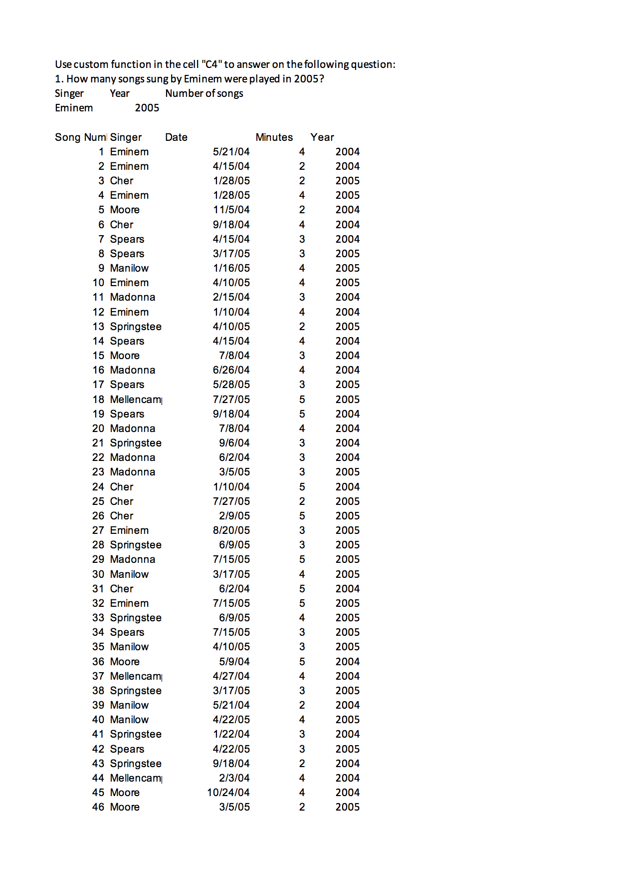 Use custom function in the cell "C4" to answer on