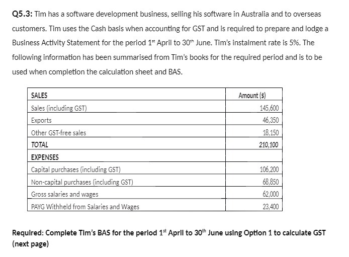 Q5.3: Tim has a software development business,