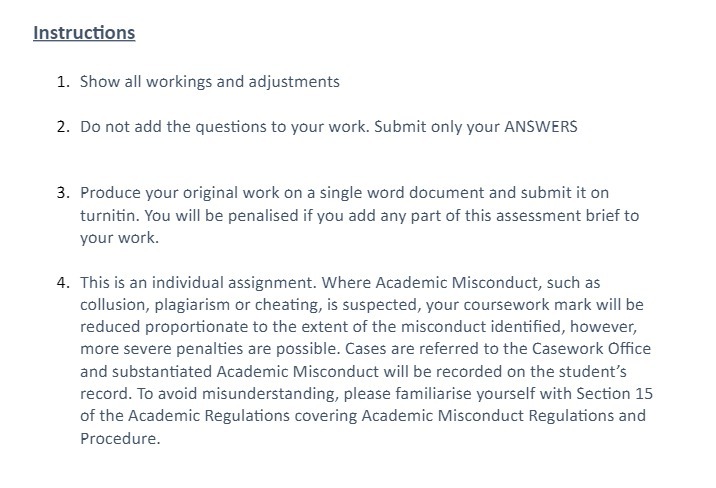 Instructions 1. Show all workings and adjustments