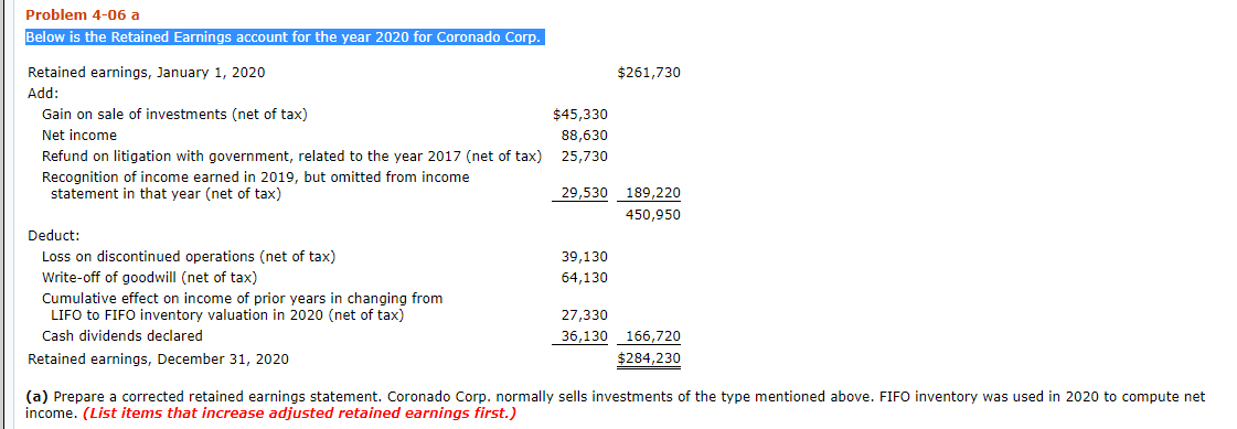 please answer this question Problem 4-06 a Below