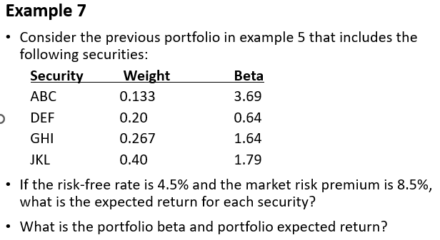 Example 7 - Consider the previous portfolio in