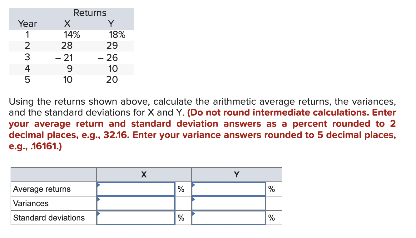 YearReturnsXY 1 1 4 % 1 8 % 2 2 8 2 9 3 2 1 2 6 4