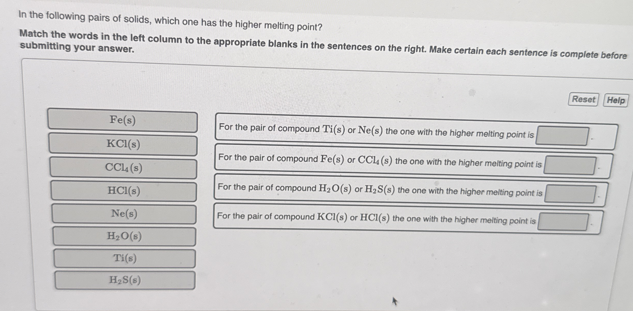 In the following pairs of solids, which one has