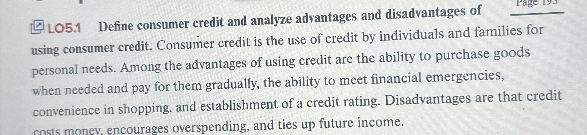 LO 5 . 1 Define consumer credit and analyze