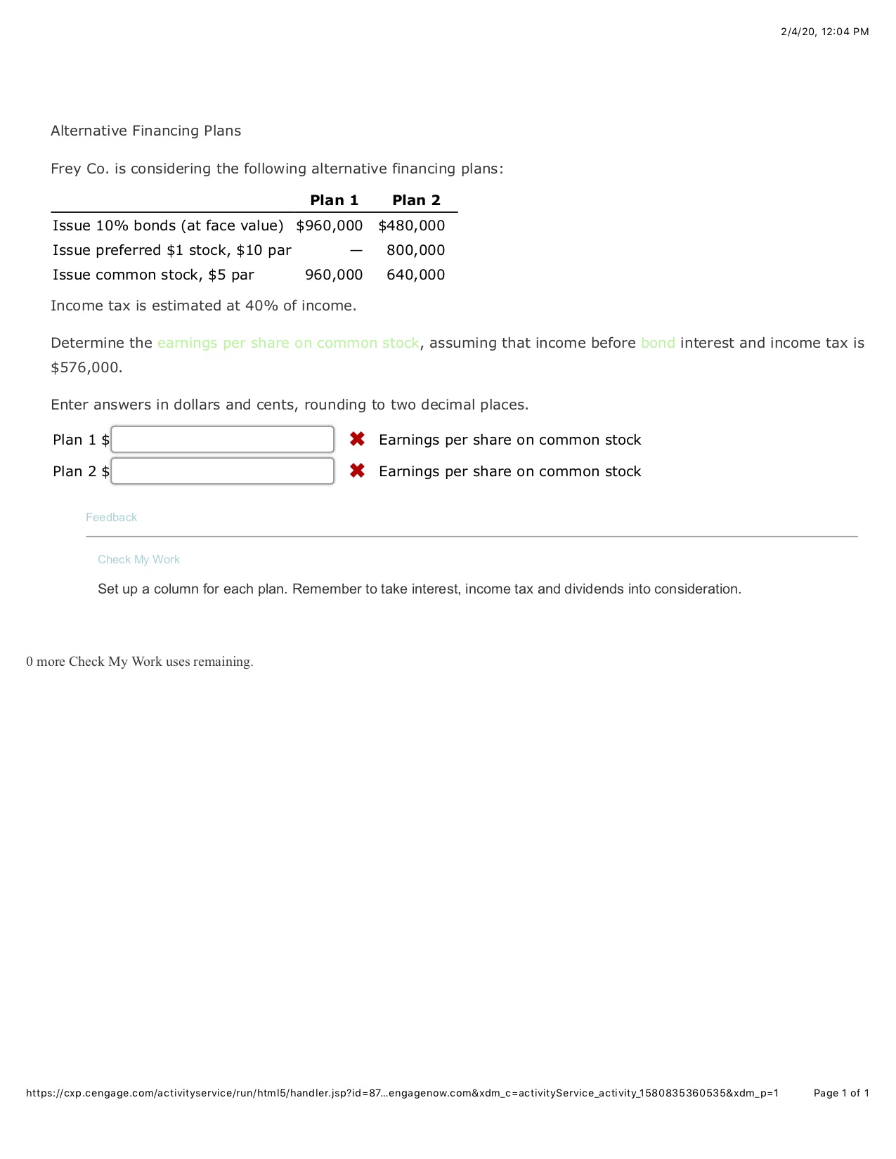 Question as shown on image. 2/4/20, 12:04 PM Alternative Financing Plans Frey