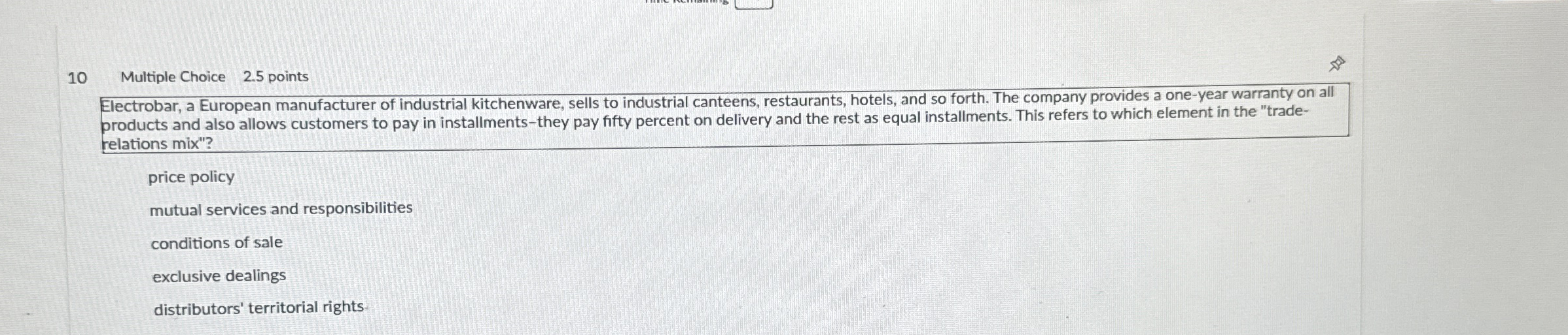1 0 Multiple Choice 2 . 5 points Electrobar, a