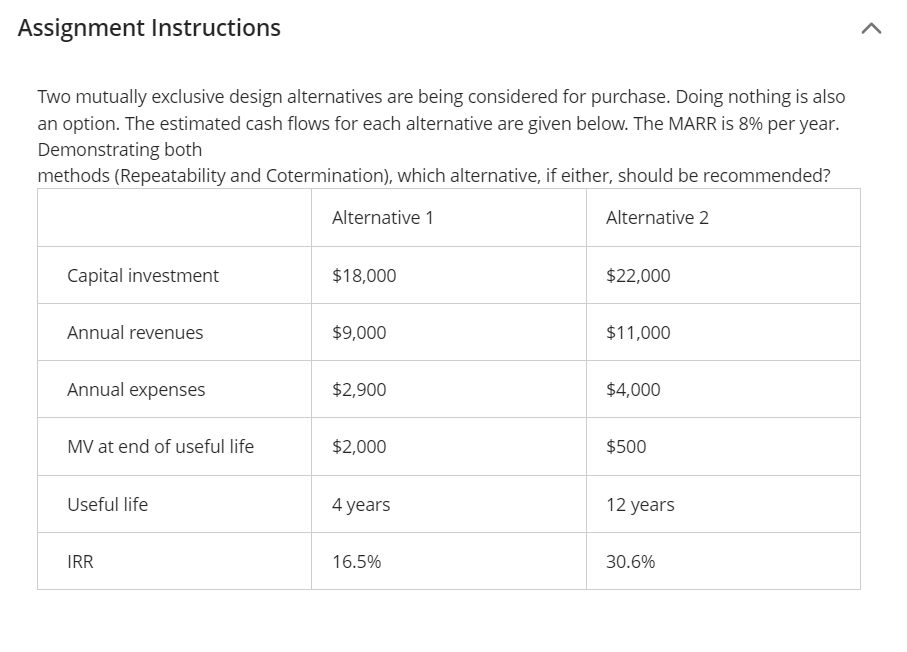 Assignment Instructions Two mutually exclusive