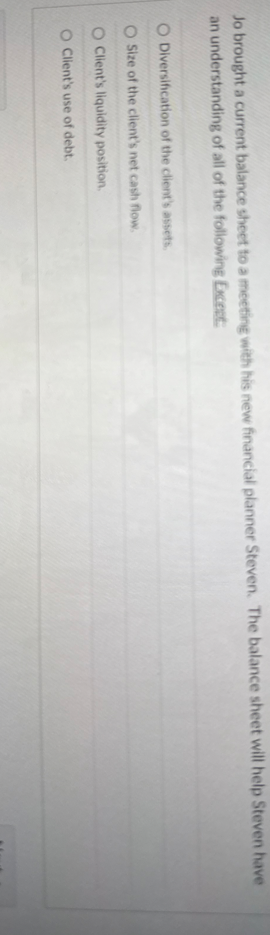 Jo brought a current balance sheet to a macting