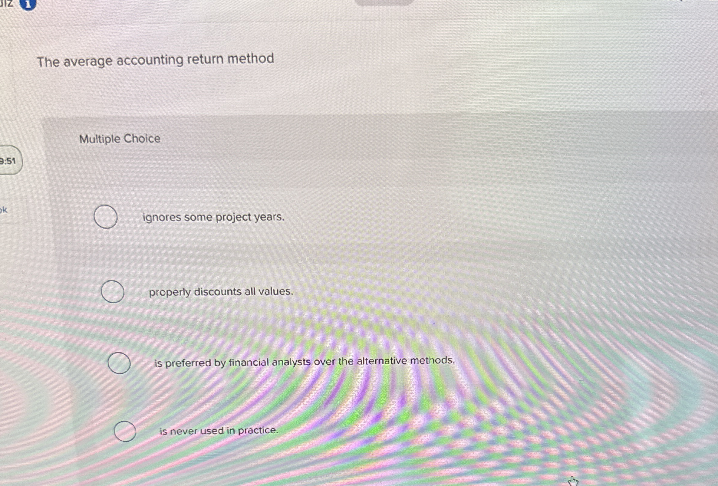 The average accounting return method Multiple