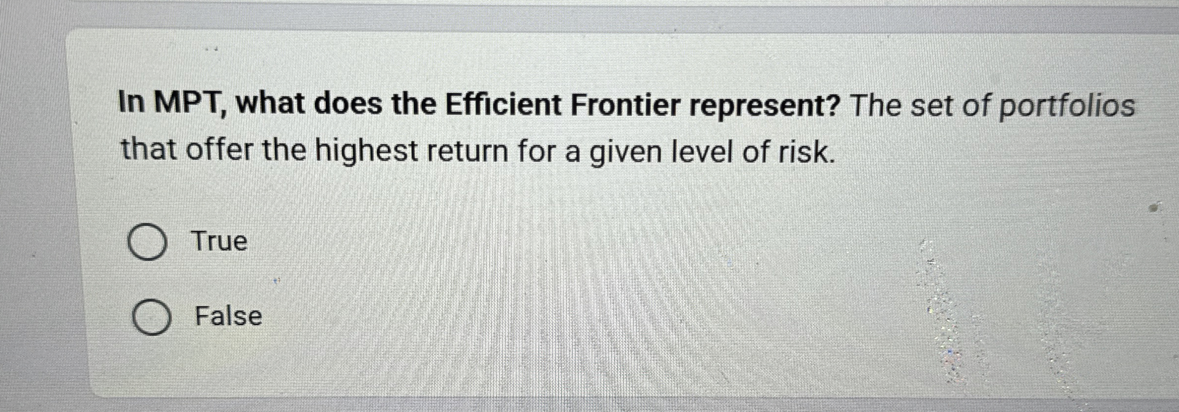 In MPT , what does the Efficient Frontier
