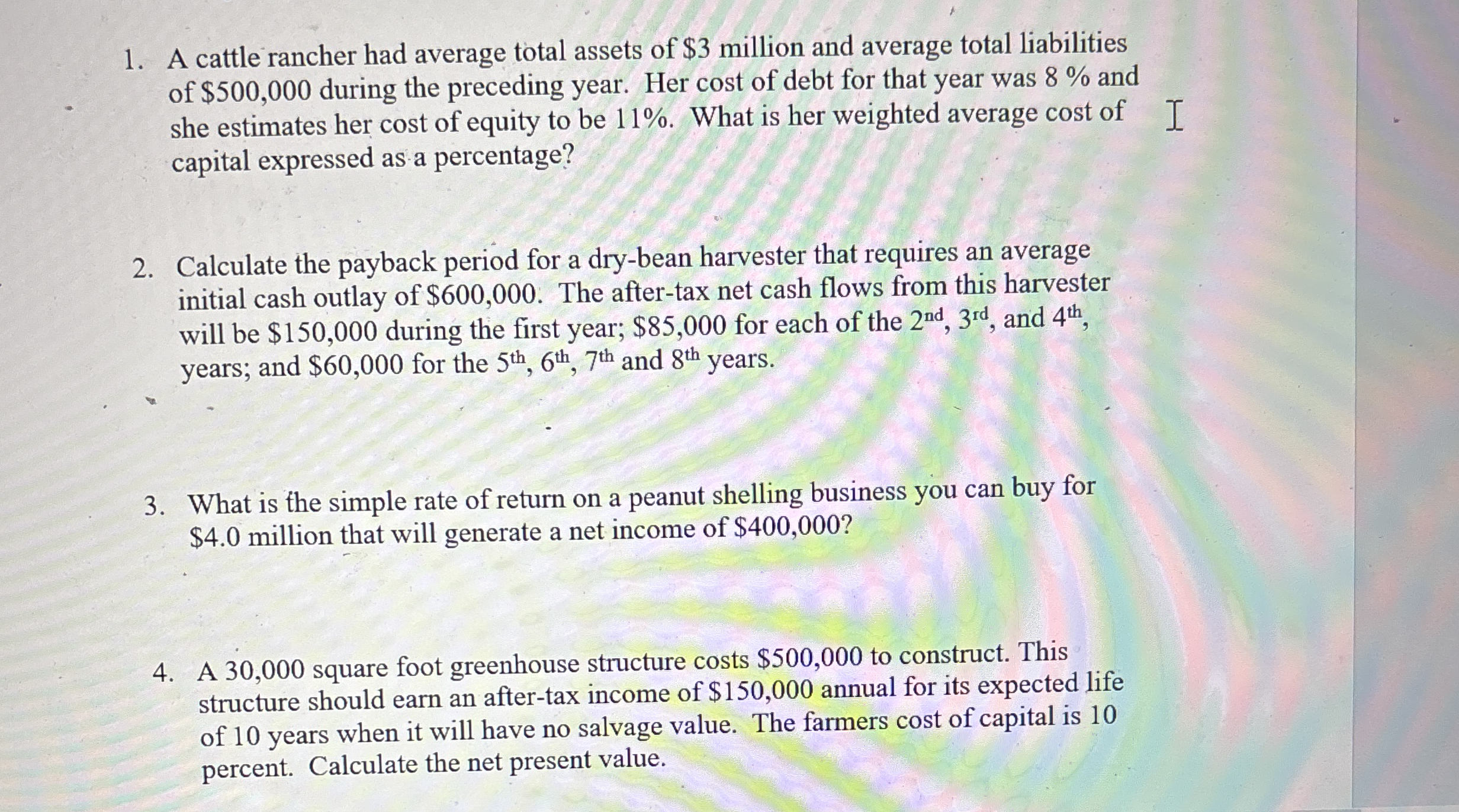 A cattle rancher had average total assets of $ 3