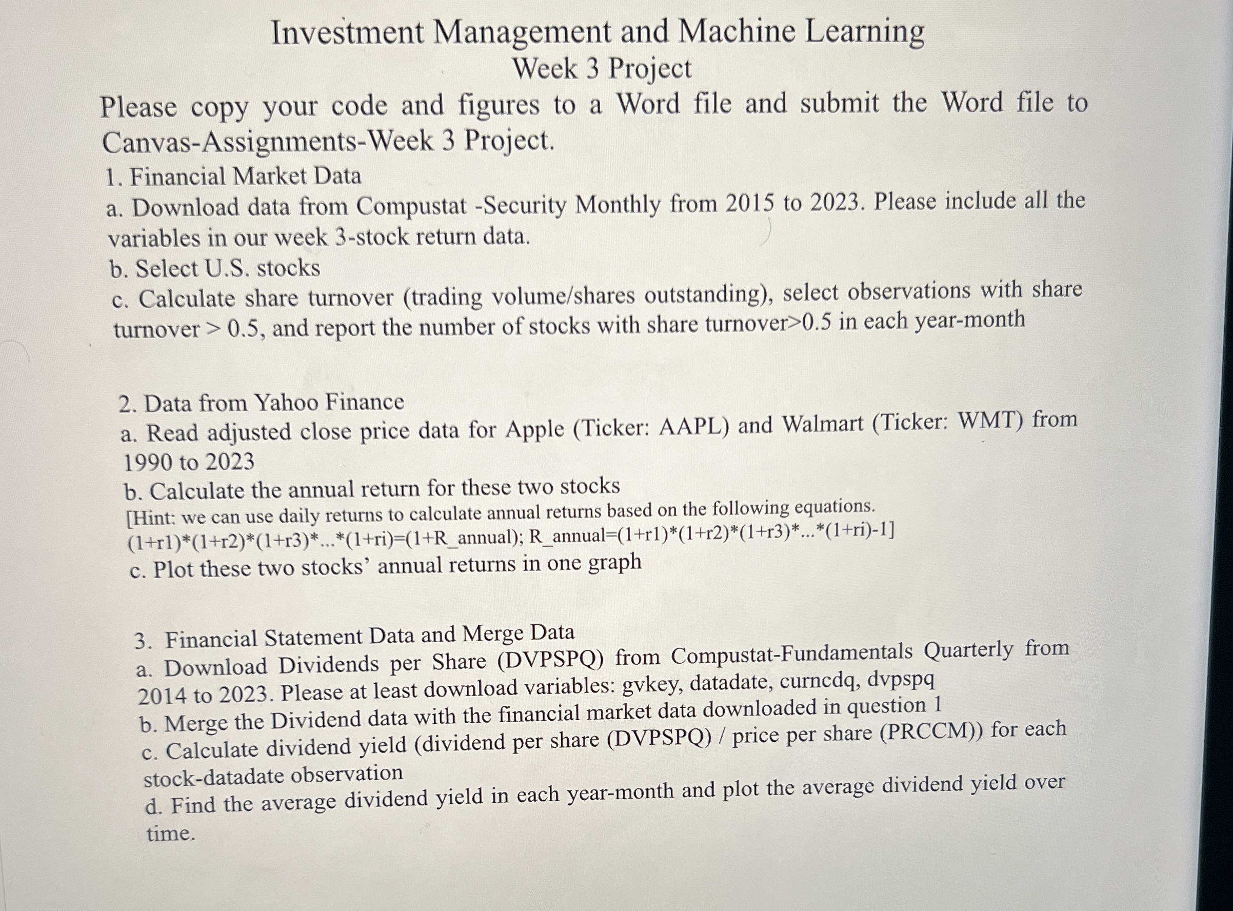 Investment Management and Machine Learning Week 3
