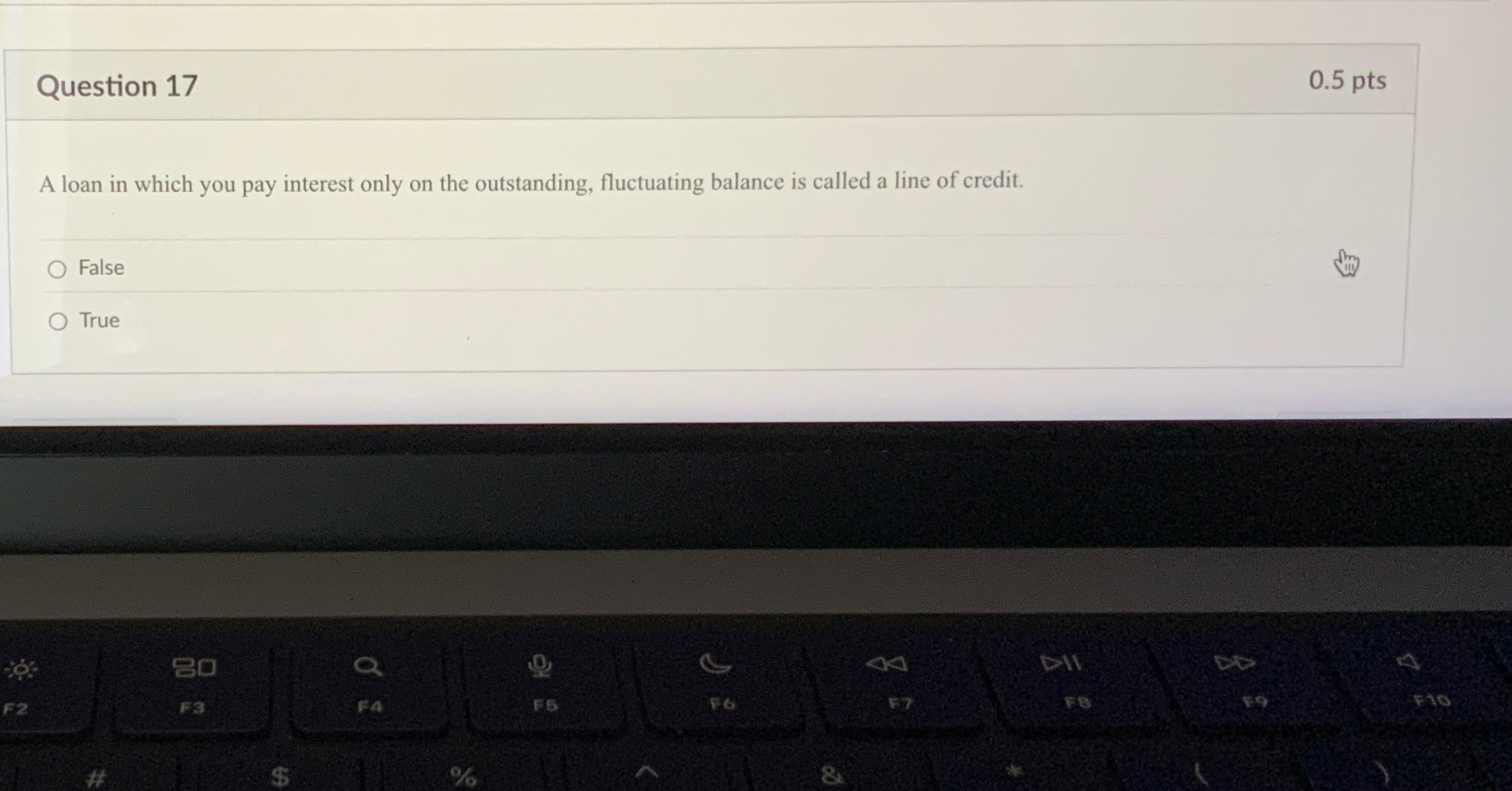 Question 1 7 0 . 5 pts A loan in which you pay