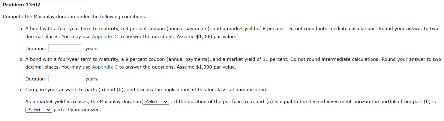 Problem 1 3 - 0 7 Compute the Macaulay duration