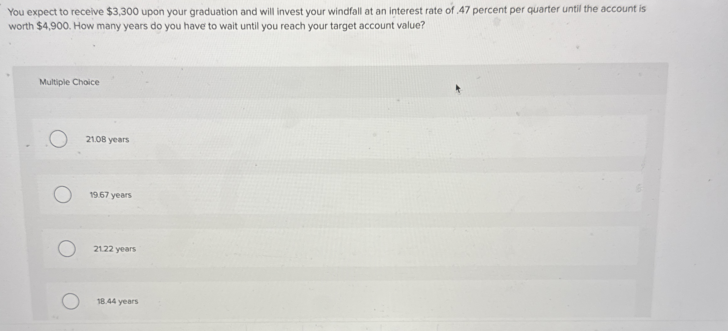 You expect to receive $ 3 , 3 0 0 upon your