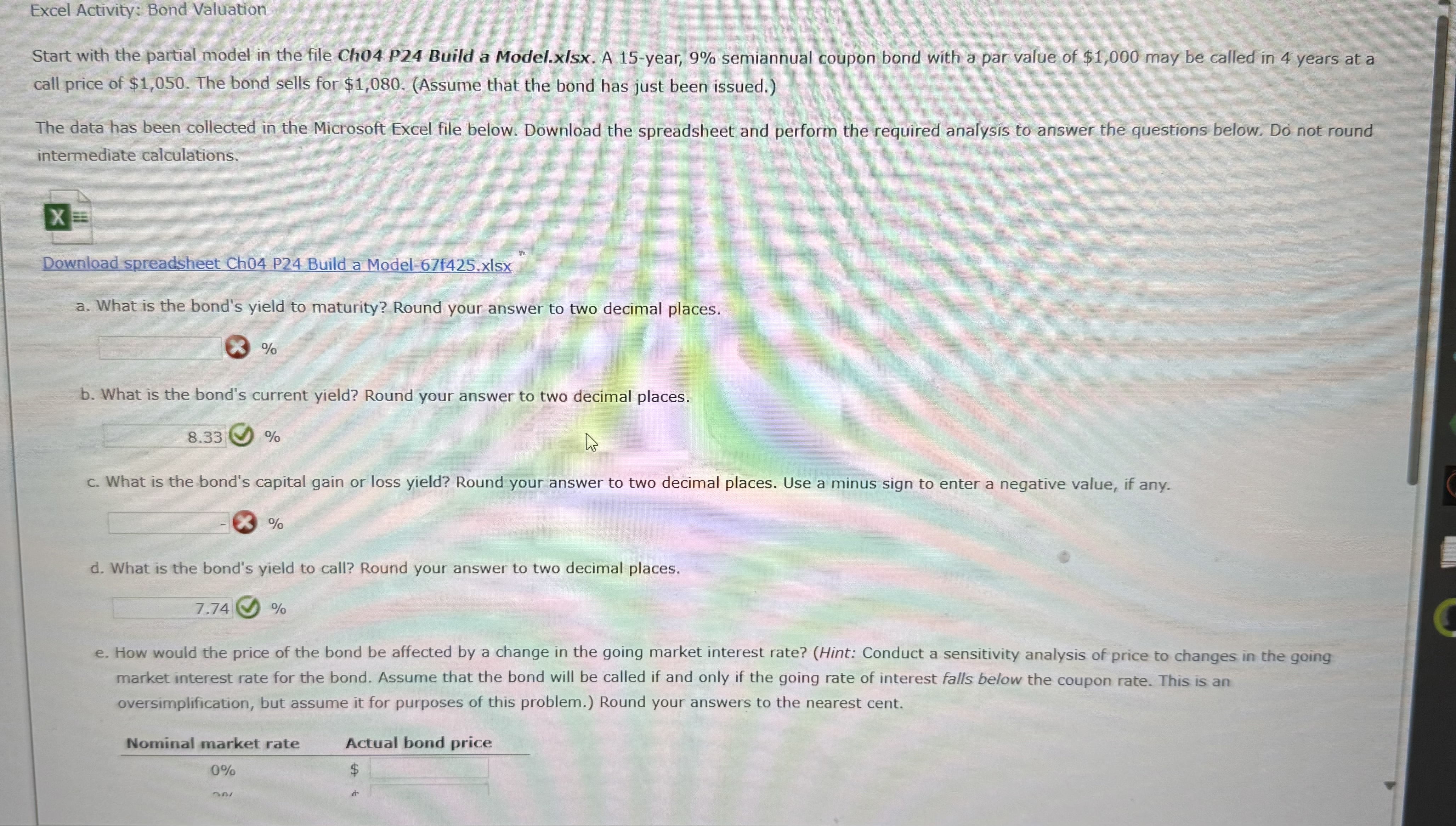 Excel Activity: Bond Valuation Start with the