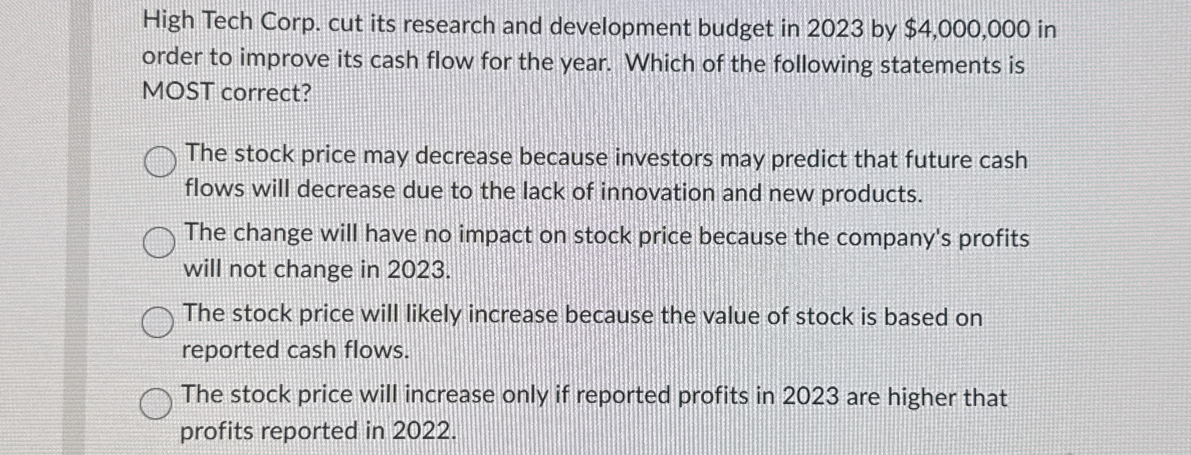 High Tech Corp. cut its research and development
