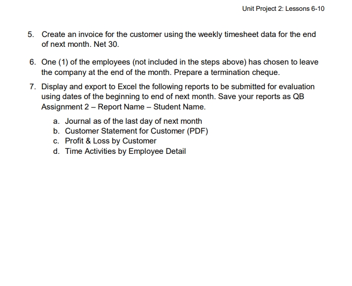 Unit Project 2: Lessons 6-10 Unit 2 Culminating
