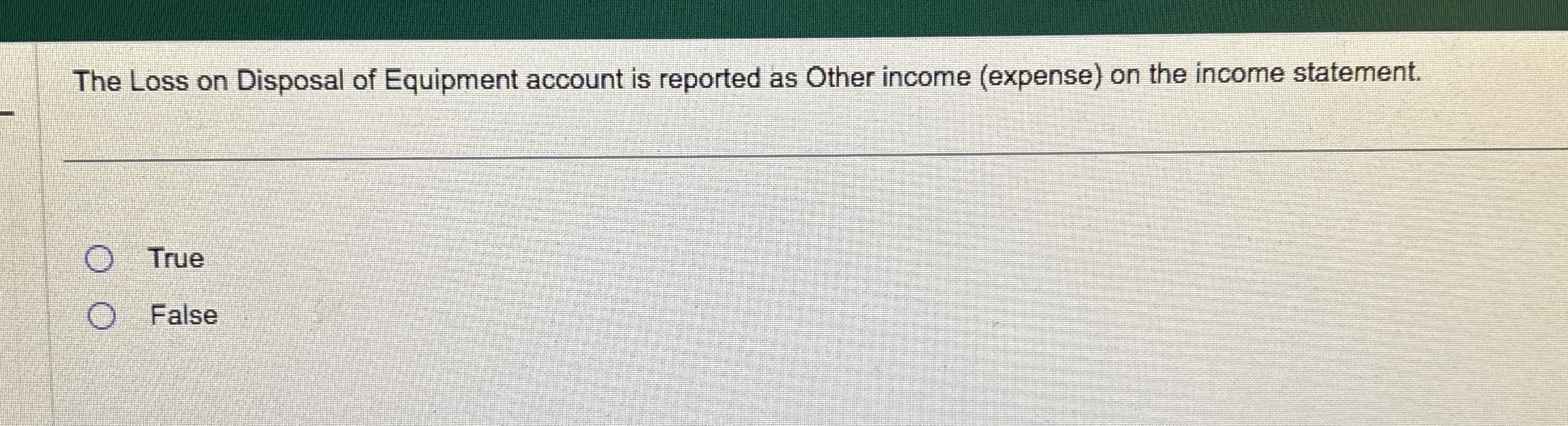 The Loss on Disposal of Equipment account is