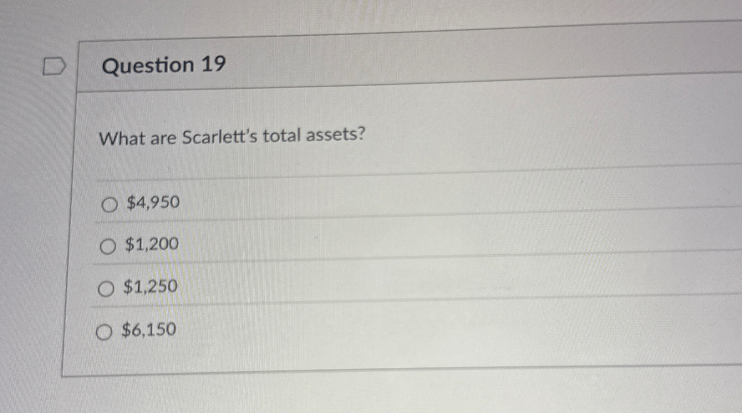 Question 1 9 What are Scarlett's total assets? $