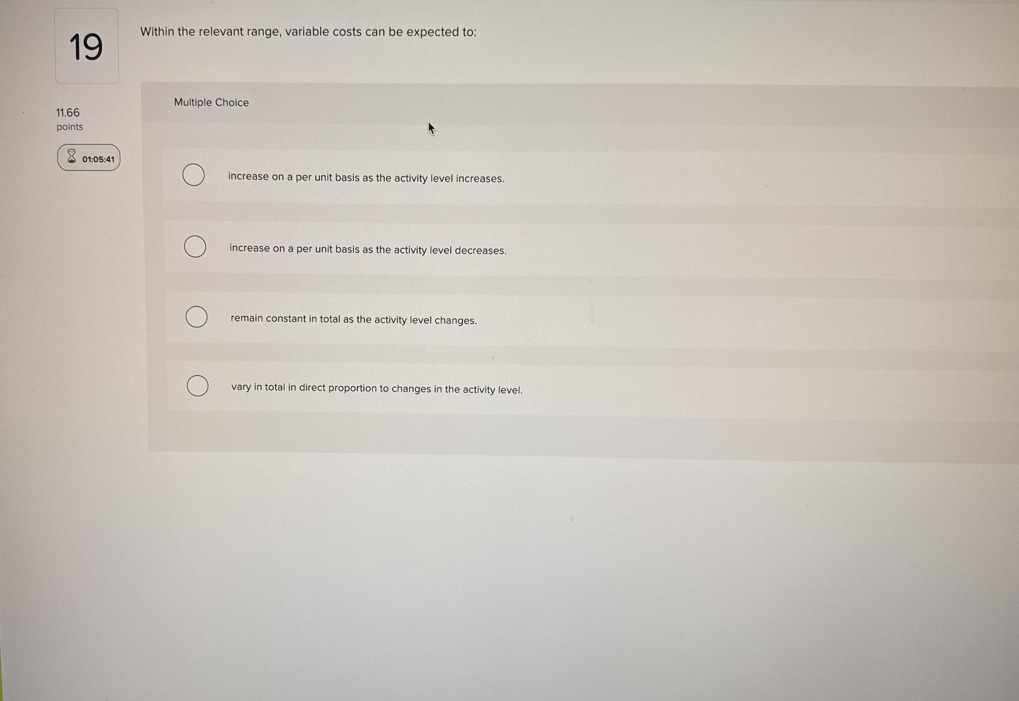 1 9 Within the relevant range, variable costs can