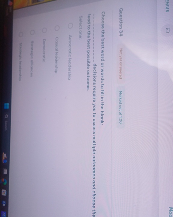 ENIUS Question 3 4 Not yet answered Marked out of